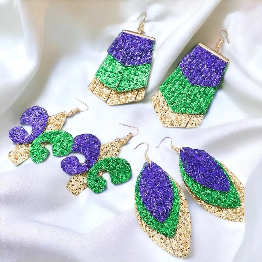 Sparkle and Shine at Mardi Gras: Dangle Glitter Earrings Extravaganza!